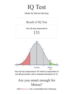 IQテストの結果は131点